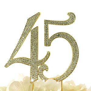 Rhinestone Cake Topper - Number 45 - Gold Metal with Czech Rhinestones